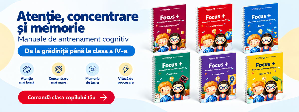 Focus Plus: manuale de antrenament cognitiv, de la grădiniță până la clasa a IV-a